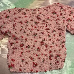 Free People Pink Floral Textured Top